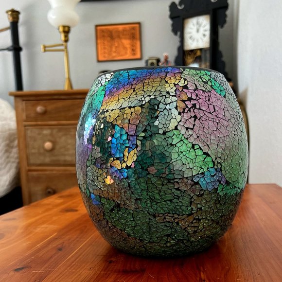 PartyLite Accents Viridescent Mosaic Hurricane Candle Holder